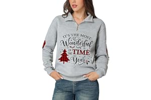 Glimnerize Womens Christmas Hoodie Christmas Gnome Print Sweatshirt 1/4 Zip Standing Collar Funny Graphic Xmas Jumper Long Sleeve S-XXL