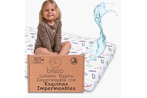 Bisoo Sabanas Magicas 80x160. Bajera de algodón Jersey Totalmente Impermeable. Ahórrate Comprar el Protector aparte. Ajuste fácil. Ideal para Cama Infantil Montessori. Estampado Letras 160x80