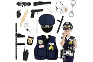 JOYIN 14 Stück Polizei Kostüm Zubehör, Polizeikostüm mit Polizei Ausrüstung für Kinder, Spielzeughut und Uniform-Outfit für Halloween Dress Up Party, Rollenspiele zu spielen