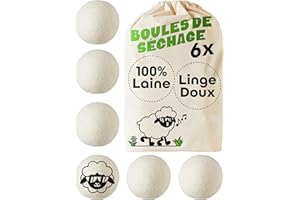 Praknu 6 Boules de Séchage en Laine de Mouton Organique - Balles de Séchage pour Sèche-Linge - Boule de Sechage Réduit le Temps et Adoucit le Linge - Parfaites pour le Duvet