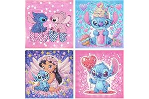 ZYJBD 4 Pack 5D diamond painting stitch pour Enfants,Kit DIY Complet,Broderie Diamant Dessin Animé,Art Créatif pour Décoration Murale,Parfait pour Enfants et Adultes peinture au diamant artistique,18x18cm