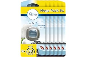 Febreze Désodorisant Voiture (2ml x6), Parfum Pureté de Coton, Combat les Odeurs Persistantes, Durée Jusqu'à 30 Jours par Diffuseur