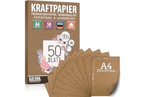 50 Blatt Kraftpapier A4 Set - 180 g - 21 x 29,7 cm - DIN Format - Bastelpapier & Naturkarton Pappe Blätter aus Kraftkarton zum Drucken, Kartonpapier Basteln für Vintage Hochzeit Geschenke Etiketten