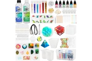 OSTWOLKE Epoxidharz Set 400ml, Epoxidharz Anfänger Set, Glasklar Resin Harz Gießen Set mit Epoxidharz Farbe, Epoxidharz Formen, Glitzer, Goldfolie, für DIY Harz Handwerk, Schmuckherstellung