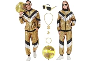 Ezuwail 80s Outfit, Women's Men's Disco Outfit, Jogging Suit, Tracksuit, Costume for Halloween, Carnival, Retro Clothing