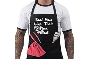 BANG TIDY CLOTHING BBQ Aprons for Men, Funny Cooking BBQ Apron in Black Cotton, Adjustable with 2 Pockets, Birthday, Christmas, Cooking Gifts for dad, chef, husband, him - Real Men Like Their Pork