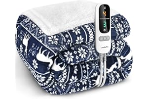 LeaderPro Manta Eléctrica de Franela Suave con 6 Ajustes de Calor, Apagado Automático 1-9 Horas,Manta Termica de Calefacción Rápida, Prevención de Sobrecalentamiento, Lavable,180 x 160 CM,Azul Oscuro