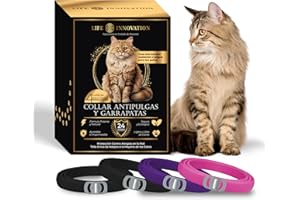 LIFE INNOVATION Pack de 4 Collares Antiparasitarios para Gatos, 24 Meses de Protección contra Pulgas, Garrapatas y Mosquitos – 100 % Natural, Impermeable, Ajustable, para Todos los Tamaños.