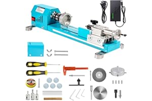 BERXOL Mini Wood Lathe Machine, 12V- 24VDC,7 Variabla Speeds 4000-9000 RPM, with Wood Lathe Milling Accessories, for Wood Polishing, Grinding, Cutting and Milling DIY … (A)