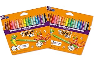 BIC Kids Kid Couleur - Feutres de Coloriage Lavables à Pointe Moyenne - Couleurs Assorties, Lot de 2 Etuis Carton de 18