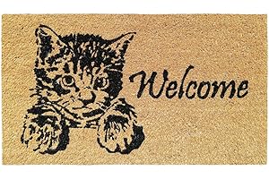 BANZAII TEXTILE INNOVATOR ONLINE Banzaii Felpudo de Coco Entrada Casa 40x70 cm con Base Antideslizante – Welcome Gatito