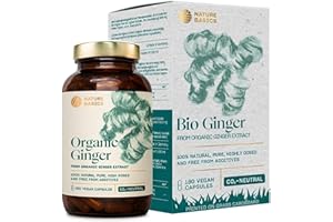 Nature Basics® Organic Ginger in a Jar | additive-Free & CO-Neutral | 180 Vegan Capsules | 600mg per Daily dose | Highly dosed & with Natural gingerols | Sustainable