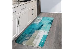 Yugarlibi Dywan, bieżnik na korytarz, nowoczesny dywan kuchenny, nadaje się do prania, miękki, krótkie runo, antypoślizgowy, chodnik kuchenny, odporny na zabrudzenia, do kuchni, salonu, sypialni, wewnątrz i na zewnątrz, na balkon, 60 x 200 cm, turkusowo-szary