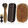 Lamondre Shoe Brush Set, Horsehair Brushes, polish brush, 3 Pcs Shoe Polish Brushes + 1 PCS Plush Polishing Glove, Ideal for Boots, Car Seats, Bags, Sofas