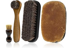 Lamondre Shoe Brush Set, Horsehair Brushes, polish brush, 3 Pcs Shoe Polish Brushes + 1 PCS Plush Polishing Glove, Ideal for Boots, Car Seats, Bags, Sofas
