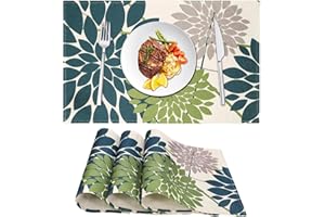 COZYFOUNDER 4 Piezas Individual de Mesa Rectangular Salvamanteles Individuales Decorative Flor Patrón Mantel Individual Lavables Salvamanteles Arpillera Algodon para Restaurante Mesa, 45x32cm（Azul Claro）