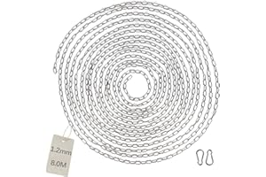 EXLECO 8M Edelstahlkette φ1,2mm Stahlkette Kette Gliederkette Absperrkette Zierkette mit 2 Karabinerhaken Metallkette zum Aufhängen Hundekette Ankerkette Rundgliederkette langgliedrig poliert