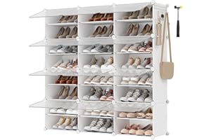 SONGMICS Étagère à Chaussures 12 Compartiments, Étagère de Rangement Modulable, Compartiment de 30 x 40 x 30 cm, Porte, Cadre en Acier, Plastique, pour Couloir, Chambre, Entrée, Blanc LPC040W01
