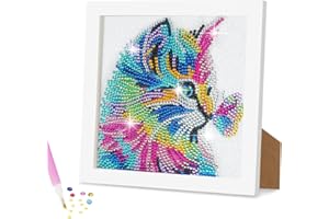 AUAUY Diamond Painting Kinder mit Holzrahmen, 5D DIY Set, Malen Nach Zahlen Diamant Mädchen Erwachsene, Diamant Bilder Arts Craft für Home Wand Decor (Katze)
