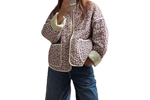 SANSIWU Women's Cropped Puffer Jacket Floral Print Padded Quilted Coat Long Sleeve Lightweight Vintage Padded Jacket Outerwear