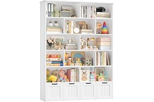 FOREHILL Mueble Organizador Juguetes, Estanteria Montessori, 4 Cajones con Ruedas, 12 Compartimentos, Blanco