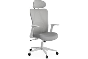 SENSE7 Fotel Biurowy Gamingowy Ergonomiczny Krzesło Obrotowe Biurowe Regulowany dla Home Office Graczy do 150kg Oddychająca Tkanina Regulowany Zagłówek z Podparciem Podłokietnikami 2D - Noxo Szary