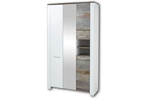 Stella Trading Mateo Armario con Puerta de Espejo (Aspecto de Madera de leña), Color Blanco, 112 x 198 x 39 cm