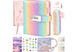 Joollurm Rainbow Diary with Lock for Girls, Lockable Journal Notebook Set with Pencil Case, Bracelet, Book Clips, Back to School Stationery Set, Secret Diary Birthday Gifts for Girls Age 8 9 10 11 12