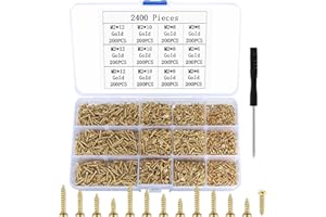 HEOZHUYI Tornillos autorroscantes pequeños, 2400 tornillos pequeños para madera, tornillos Phillips, tornillos autorroscantes planos avellanados para electrónica, bricolaje, carpintería, oro
