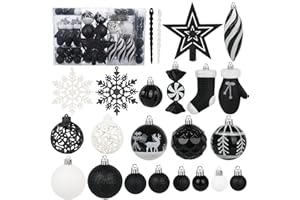 Miaikoe 135 pièces Boule de Noël Ornements Ensemble, Boule de Noël pré - attaché en Plastique incassable Arbre de Noël Pendentif Ornements Fête de Noël décoration de Vacances (Noir)