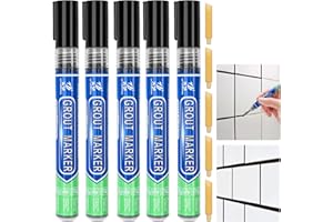 DRTRU 5 Pcs Tiles Grout Pen, Tile Grout Pen Black Wall Repair Pens, Tile Grout Reviver Pens for Tile Grout Wall Floor Bathrooms and Kitchen Restoring Grout Joints