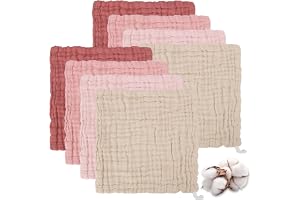 8-pack muslindukar för baby, 6 lager baby muslindukar 30 x 30 cm, mjuka absorberande återanvändbara ansiktshanddukar för baby naturliga muslinfyrkanter för bad matning och torkning av milda
