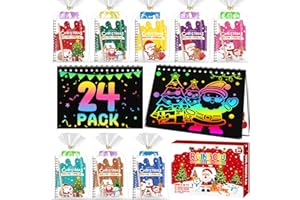 FUNNYB&G Natale Scratch Art Bambini: 24 Libri Fogli Neri da Grattare Bambini Kit Regalini Fine Festa Compleanno Forniture Artigianali Grattare Artistico Dopo Festa per Disegni, Appunti, Giochi