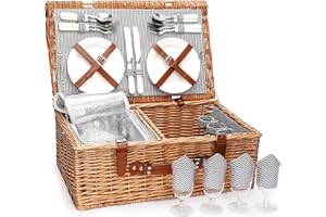 ZORMY 4 Personen Weiden Korbgeflechter Picknickkorb mit Kühltasche, Handgefertigtes großes Wicker Picknick Set mit Utensils Besteck - Perfekt für Picknick, Camping oder jede andere Outdoor Veranstaltung