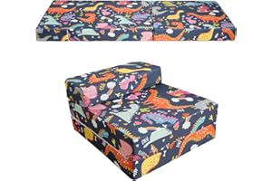 BYBYME Fold Out Guest Chair Z Bed Futon Sofa Comfortable Supreme Quality Foam for Kids and Adult Lounger Mattress (Dinosaur)