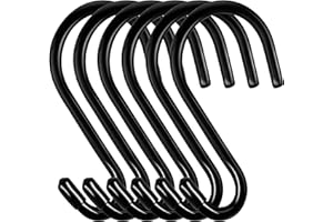 Bolatus 6 ganci grandi a S, da 15 cm, in acciaio inox, con portata fino a 30 kg, di colore nero, per cucina, bagno, camera da letto, ufficio
