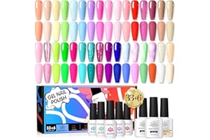 BORN PRETTY Esmalte Semipermanente Pastel Rosa Amarillo azul Brillantina Pintauñas Semipermanentes Esmalte Uñas Kit 6PCS Base Top Coat Mate Brillantina Manicura Semipermanente Uñas de Gel 33+6PCS Kit