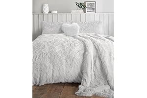 NIGHTZONE Teddy Bear Fleece Long Fur Cuddles Alaska Luxury Duvet Cover Set Warm Cosy Soft Teddy Bedding Set (White, Double)