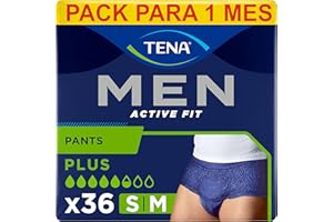 TENA Ropa interior absorbente desechable para incontinencia Active Fit para hombres, para fugas de orina moderadas a intensas, ropa interior talla M - 36 (4 x 9)