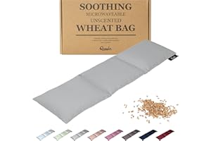 ‎QOMFOR Körnerkissen - Wärmekissen Mikrowelle aus Baumwolle 46 x 12 cm - Weizen gefüllt - Weiches Dinkelkissen zur Schmerzlinderung Rücken, Nacken und Schulter - Tolles Geschenk - Hellgrau