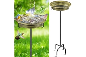 FaloStwer 40In Vogeltränke Groß - Vogelbad Futter Schale Wasserstelle Stehend, Metall Vogelbecken Schüssel für Wildvögel, Frostsicher Winterfest (Retro Gold)