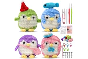 LORDISE Beginner Crochet Kit 4 PCS Cute Different Penguins, Complete Crochet Kit with Crochet Hooks, Accessories Kit Starter with Step-by-Step Instructions for Beginners Christmas Birthday Gifts