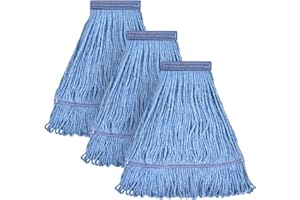 L LUKE SUPPLY Matthew Cleaning Heavy Duty Mop Head Commercial Replacement for General and Floor Cleaning, Wet Industrial Blue Cotton Looped End String Head Refill (Pack of 3)