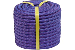 CRAYZA Static Climbing rope (1/2 in x 100 ft) Double Braided Arborist Rope 48 Strands Bull Rope for Tree Climbing Pulling Rigging, Blue/Red