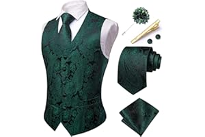 Hi-Tie Mens Paisley Waistcoat Formal Silk Wedding Suit Vest Jacquard Necktie Pocket Square Set for Business Party