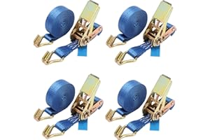 BOMKEE Correas de Amarre con trinquete, 4 Pieza 6m 800 kg Tensor de carraca Cinchas Correa trinquete con Gancho para Motocicletas, Carga, Camiones, Remolques