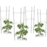 Relaxdays 4X Rankhilfe Tomaten im Set, Höhenverstellbare Ringe, Pflanzstäbe, Balkon, Beet, Kunststoff, 76 cm lang, Grün