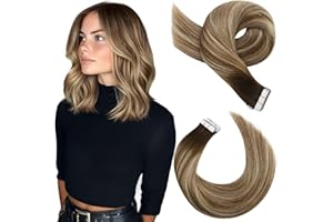 Moresoo Extension Cheveux Naturel Adhesif Ombre Marron Foncé à Brun Moyen avec Blond Décoloré Remy Tape Extension Adhesive Cheveux Humain Balayage #4/6/613 30 cm 30g 20pcs