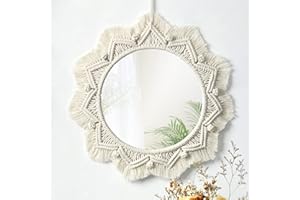 SOMYTING Espejo Colgante de Pared Boho Espejo Art Decor Macramé Fringe Decorativa Espejo Redondo Adorno artístico Espejos Boho para decoración de Pared Apartamento Hogar Dormitorio