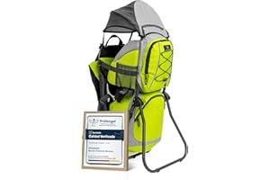 DROMADER Mochila Portabebe Montaña - Portabebes Senderismo hasta 22kg con Protector Solar, Protector de Lluvia, Bolsillo Térmico y Cambiador - Estructura Plegable con Una Mano - Verde